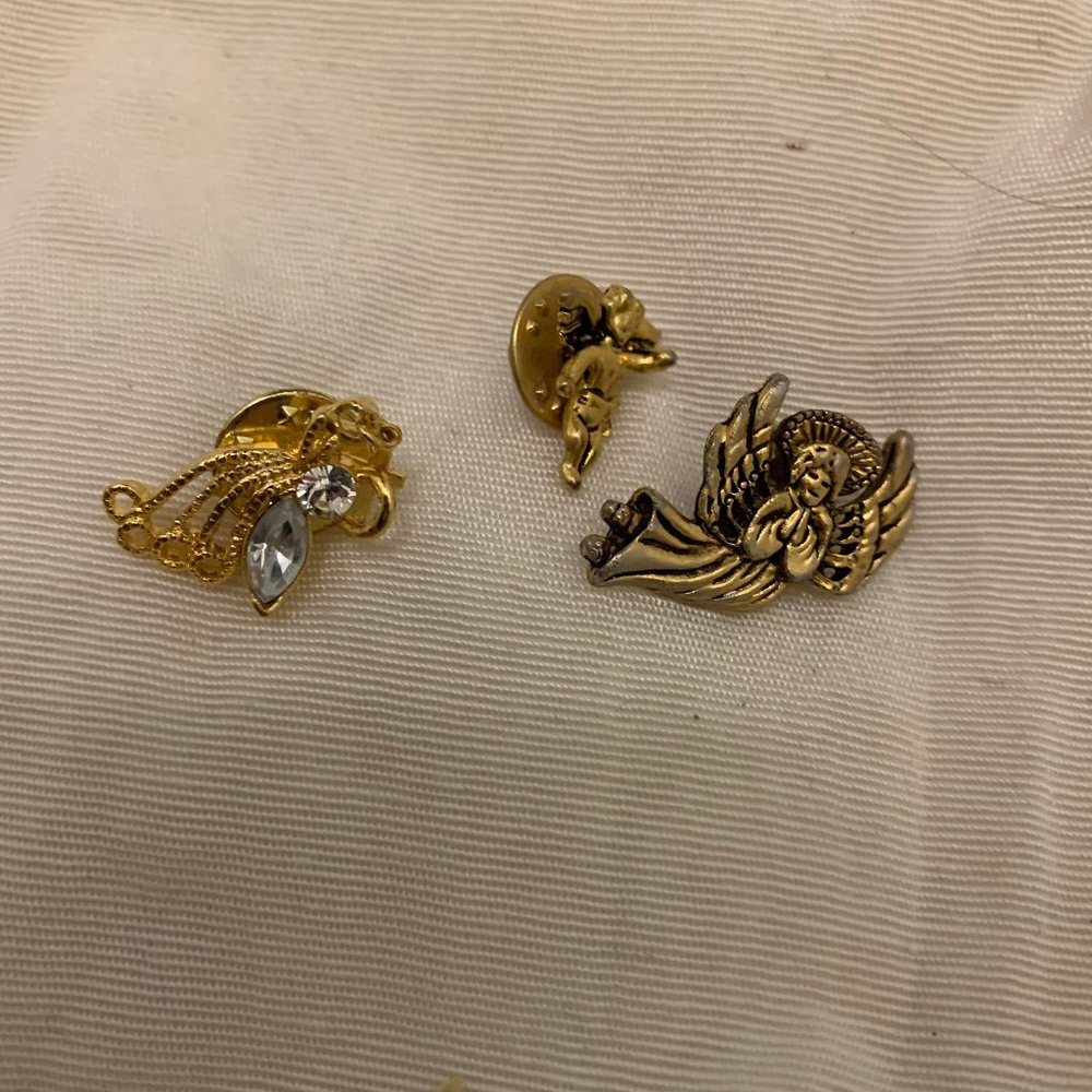 Lot of 3 Vintage Gold tone Guardian Angel pins Holiday Brooch Pin Lot